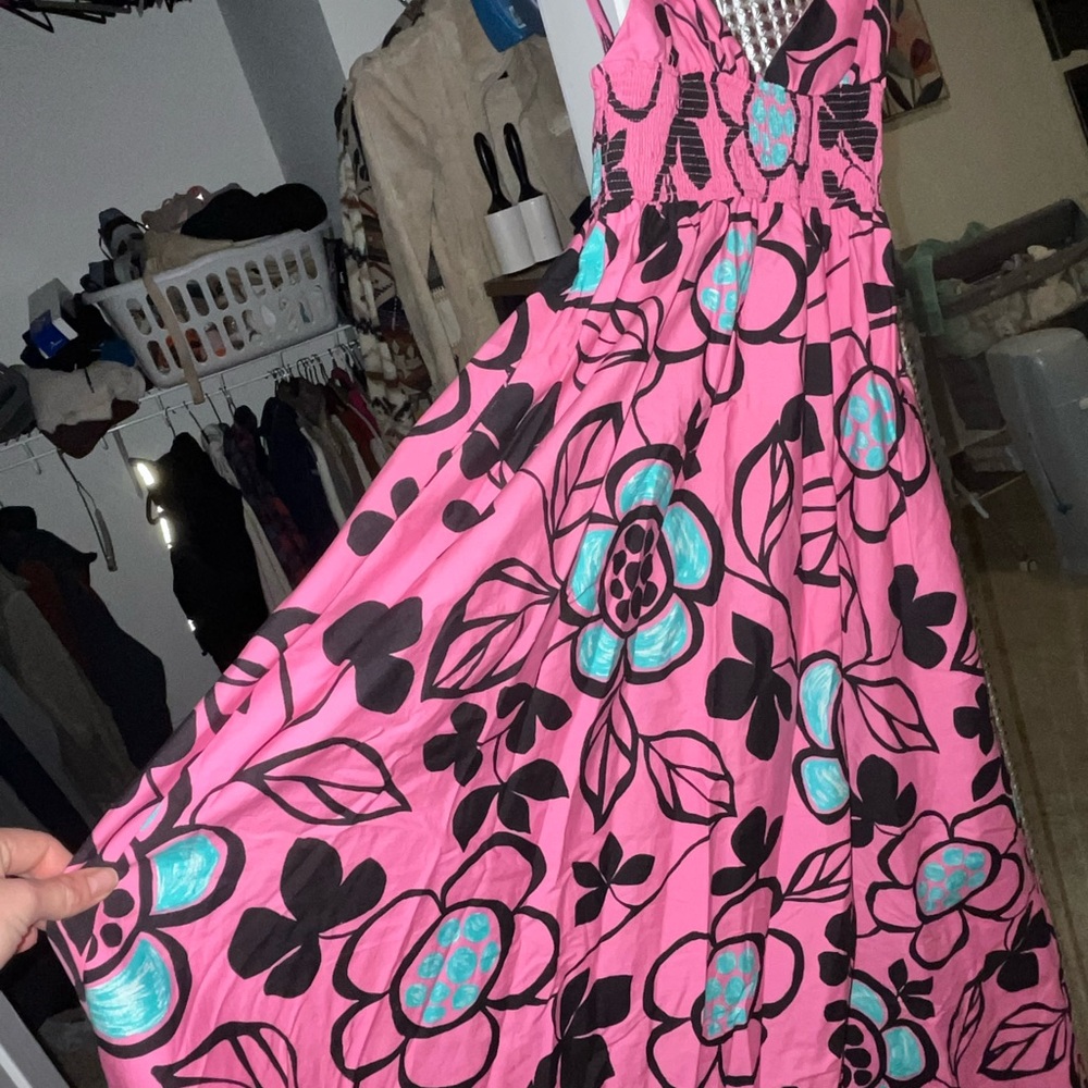 Zara maxi floral dress. Pink blue poplin Maxi Sundress SMALL